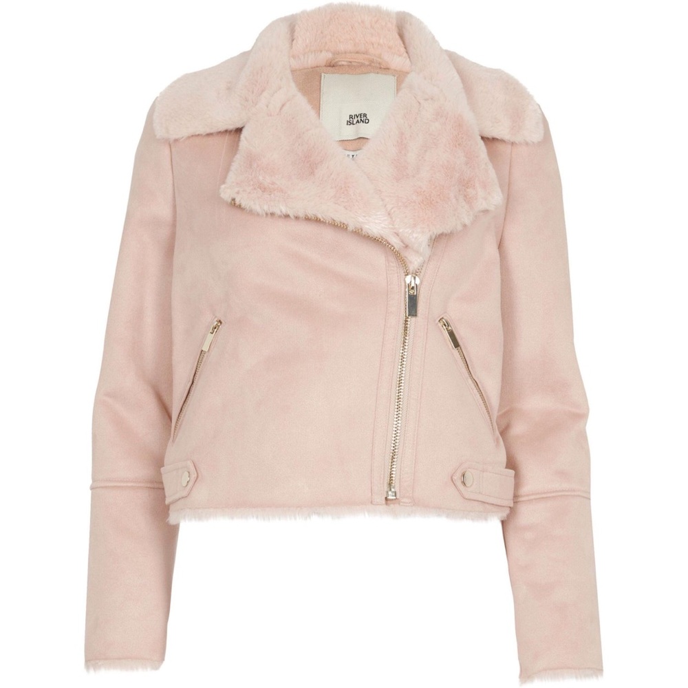 River Island Shearling Faux Suede Biker Jacket 0P - Picture 3 of 10